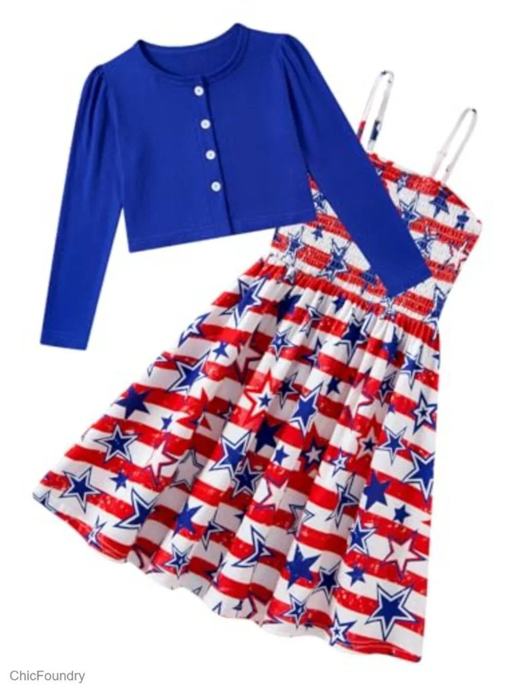 Girls Casual Sleeveless Dress and Cardigan Set High Waist Twirl